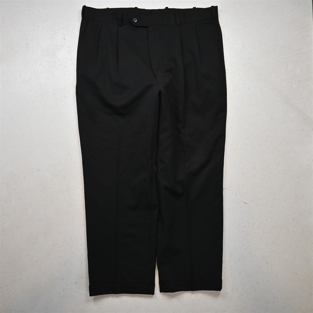 Biella 38x29 Black 100% Wool Pleated Cuffed Baggy Dress Mens Pants